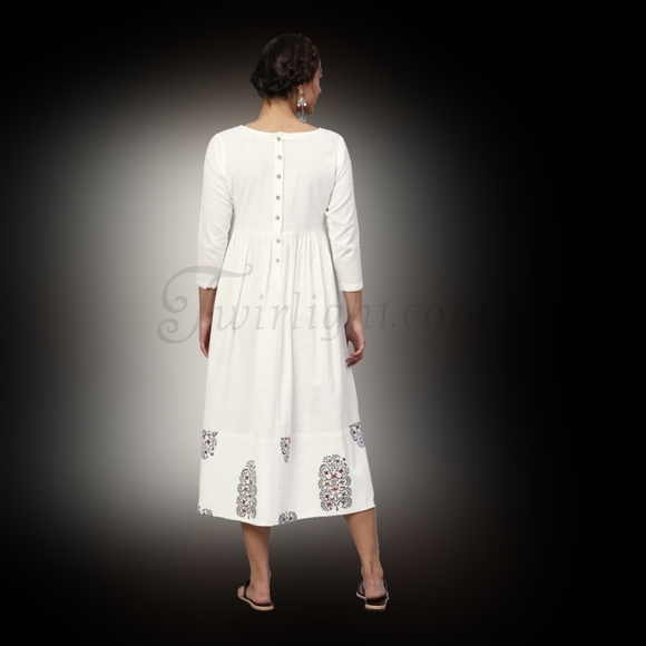 Dovely: White Printed Midi Dress - Picture 3 of 3